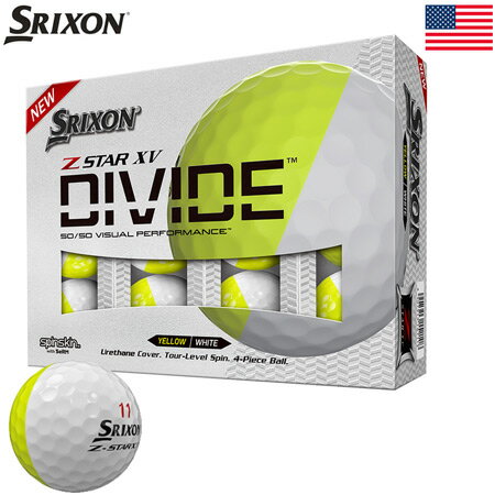 スリクソン 2022 Z-STAR XV DIVIDE ホワイト×イエロー ゴルフボール 4ピース ウレタンカバー Zスター GOLF BALLS USA直輸入品